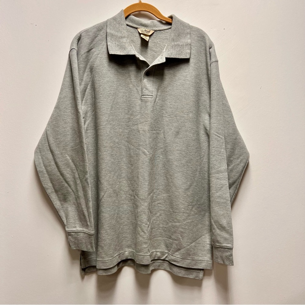 LL Bean men’s L long sleeve collared polo shirt grey gray